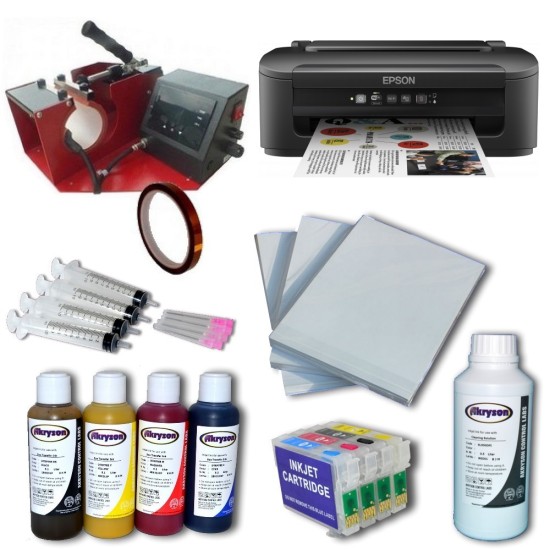 Pack Completo Sublimacion Epson WF-2150W + Prensa para Tazas, Jarras, Botellas y Vasos Adaptable