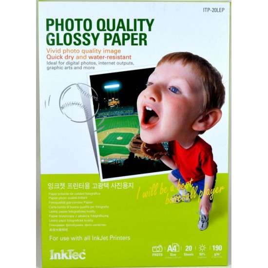 Papel para Impresora Fotografico Brillante 190 gr A4 20 hojas