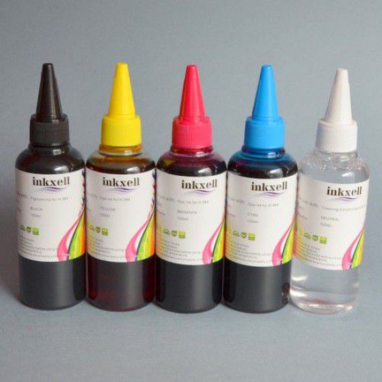 Pack 4 Botellas de tinta para Canon de 4 colores mas limpiador