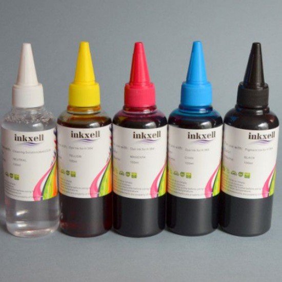 Pack 4 Botellas de tinta para Epson de 4 colores dye mas limpiador